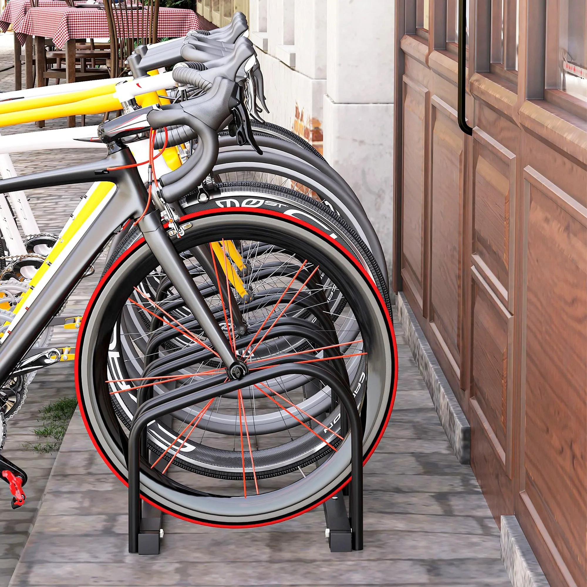 Steel Bike Rack, 6-Bike Parking Stand, 179 x 33 x 27 cm, Black - Image 2