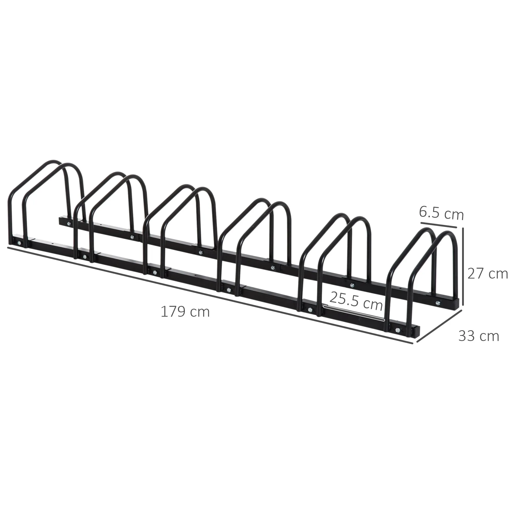 Steel Bike Rack, 6-Bike Parking Stand, 179 x 33 x 27 cm, Black - Image 3