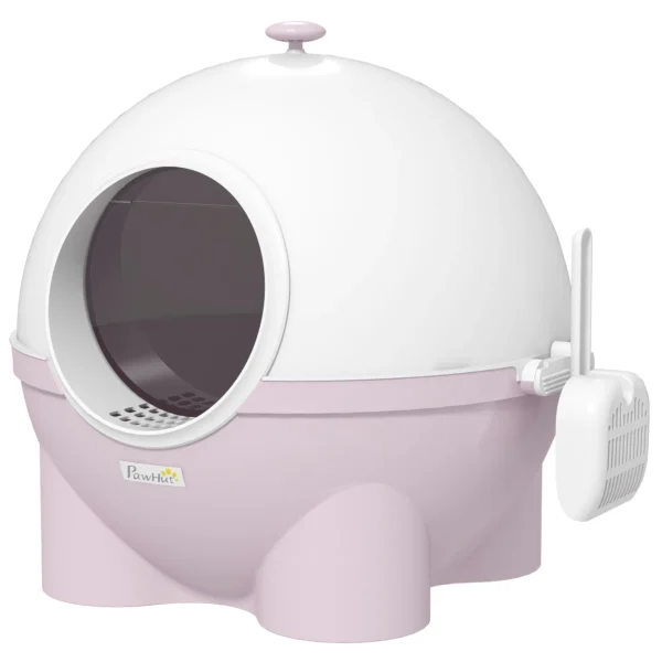Cat Litter Box 4kg Max with Lid and Scoop Included, 53x51x48 cm, White and Pink