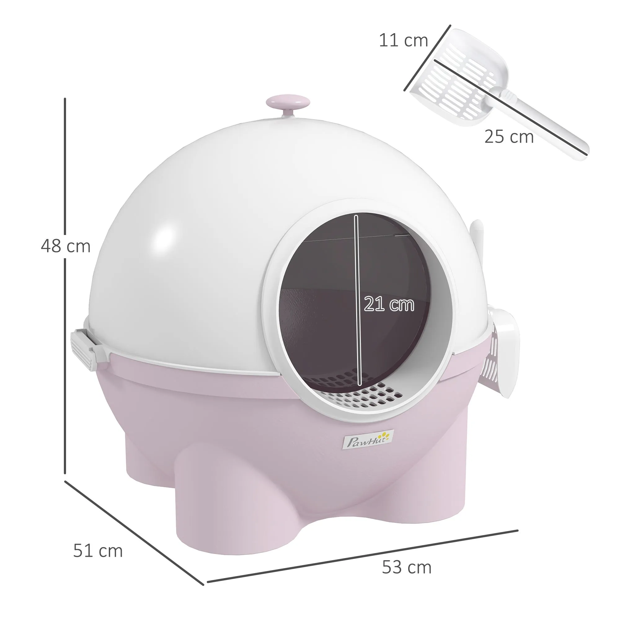 Cat Litter Box 4kg Max with Lid and Scoop Included, 53x51x48 cm, White and Pink - Image 3