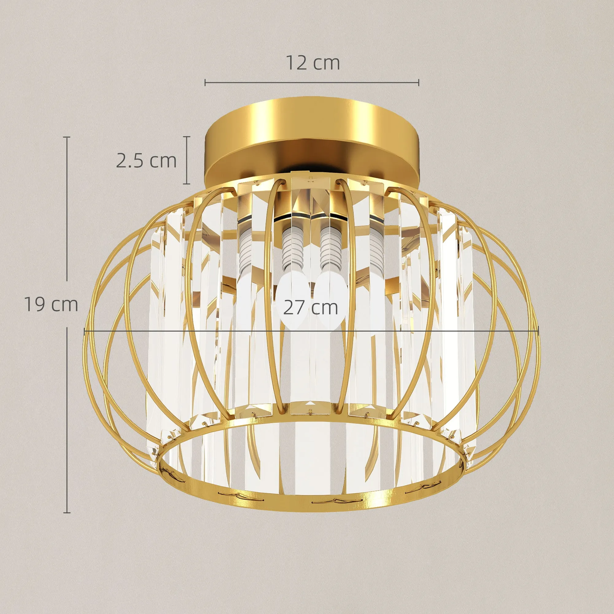 Modern and Minimal LED Cage Ceiling Light with 18 Crystals, Gold Metal, Ø27x19 cm - Image 3