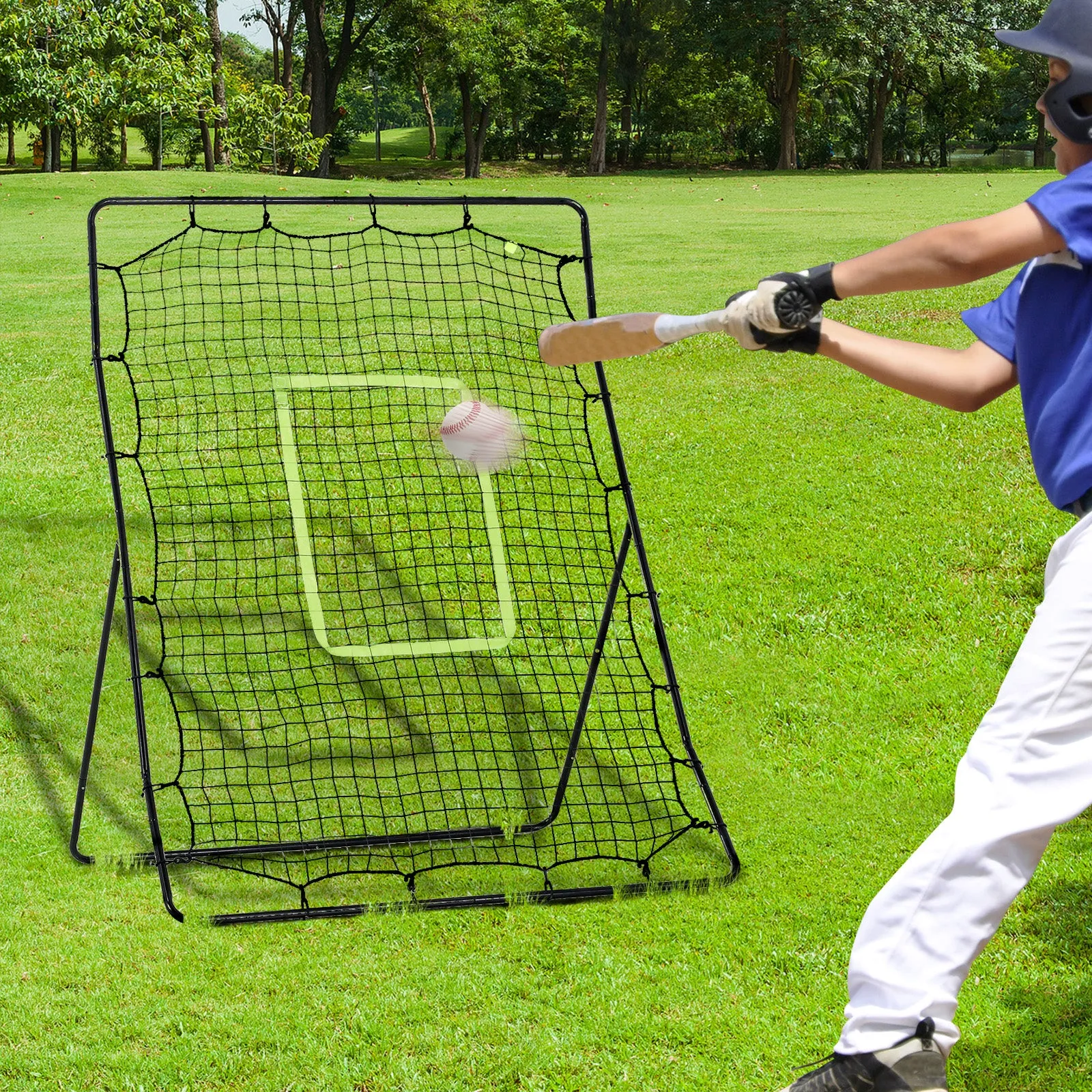 Foldable Football and Baseball Rebounder with Accuracy Zone, Made of PE and Metal, 123x90x174 cm, Black - Image 2