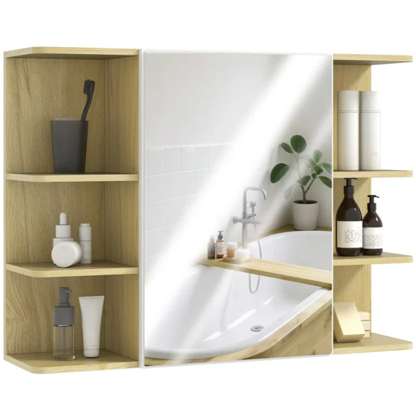 Bathroom Mirror with 2-Tier Cabinet and 6 Open Compartments, 80x20x59 cm, Wood