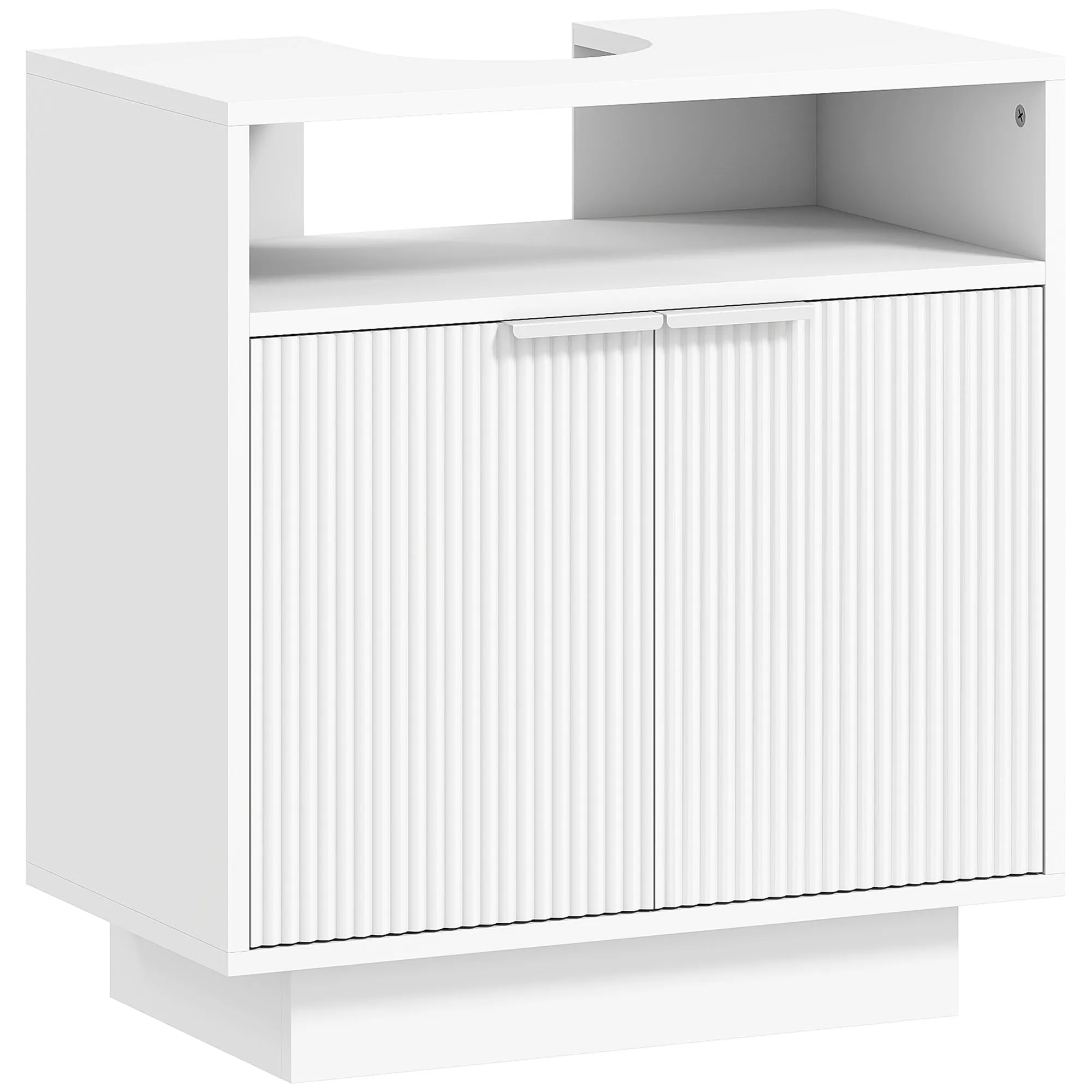 Under Sink Bathroom Cabinet with Adjustable Internal Shelf and Open Shelf, Wooden, 60x33x63 cm, White