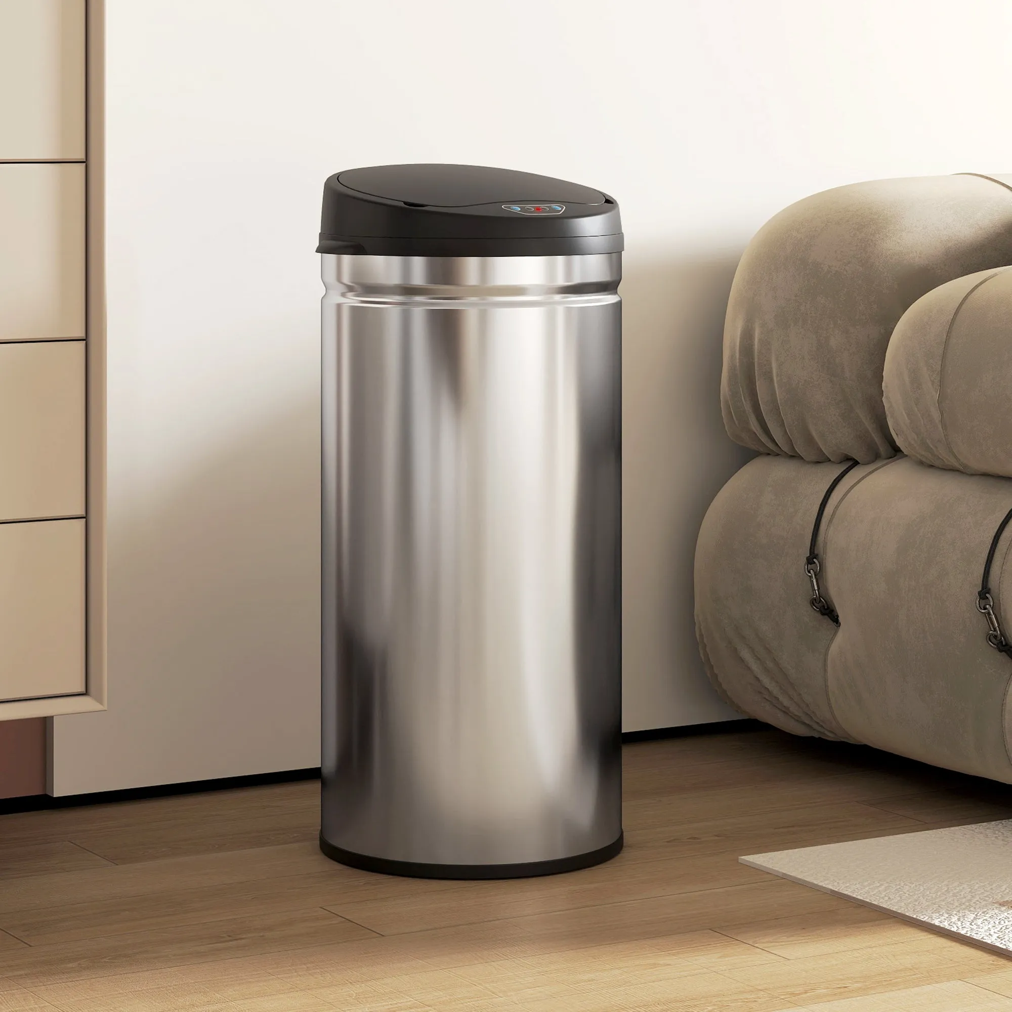 42L Motion Sensor Waste Bin with Automatic Opening, 30.5 x 30.5 x 68 cm, Black and Silver - Image 2