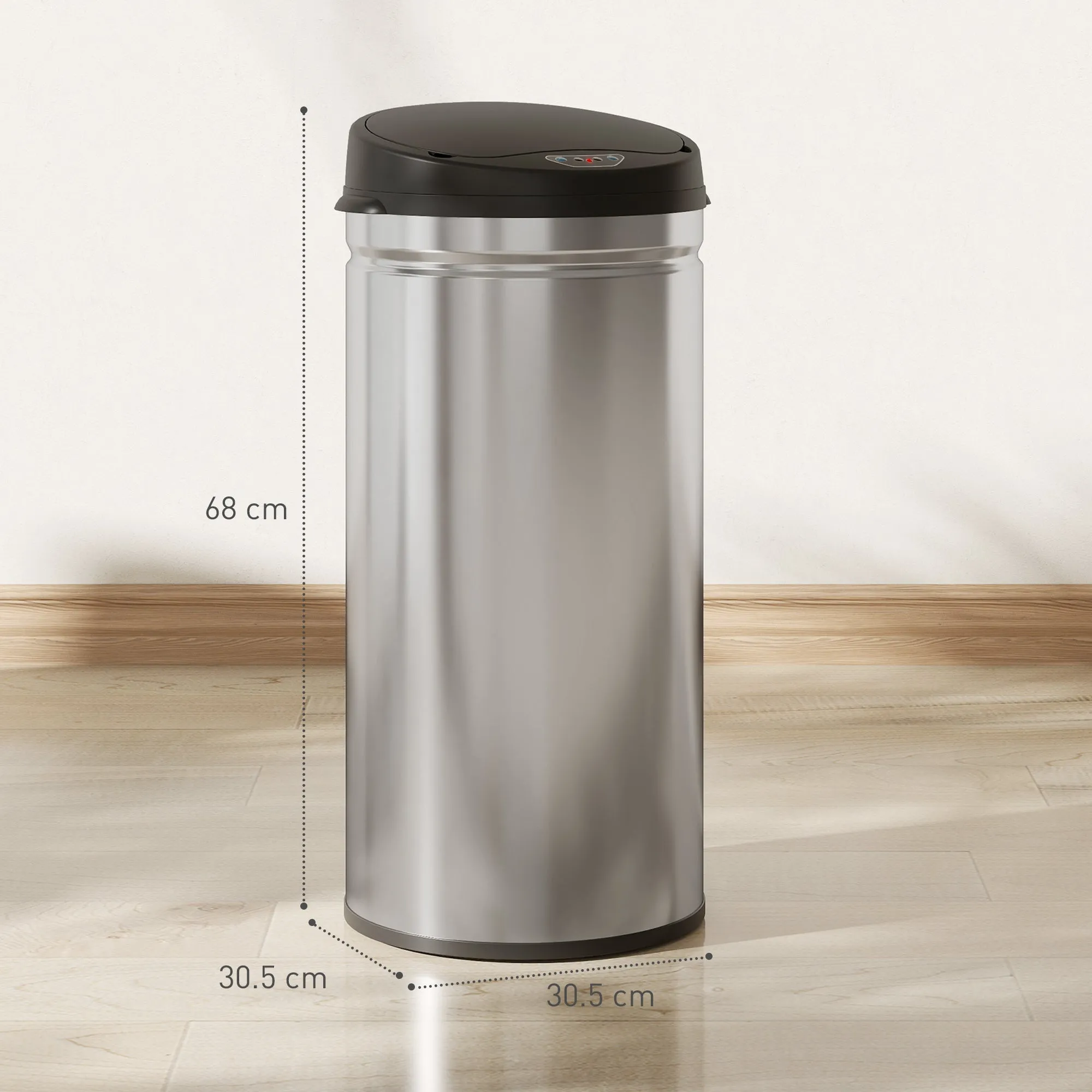 42L Motion Sensor Waste Bin with Automatic Opening, 30.5 x 30.5 x 68 cm, Black and Silver - Image 3