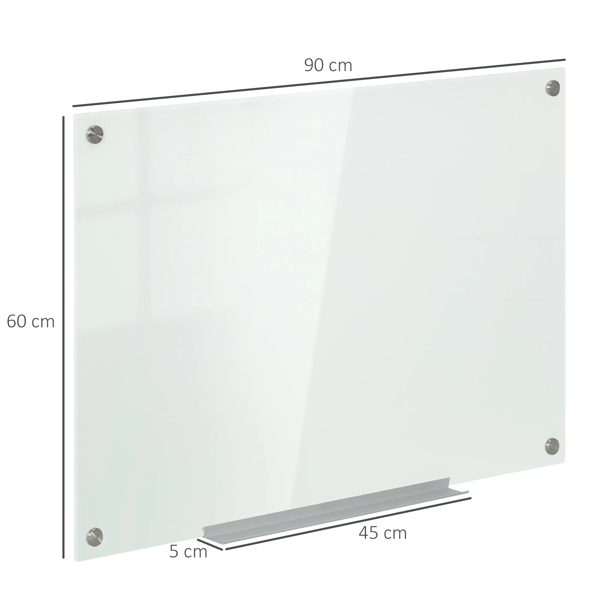 Glass and Aluminum Whiteboard with 4 Colored Markers and Eraser, 90x60x0.4 cm - Image 3