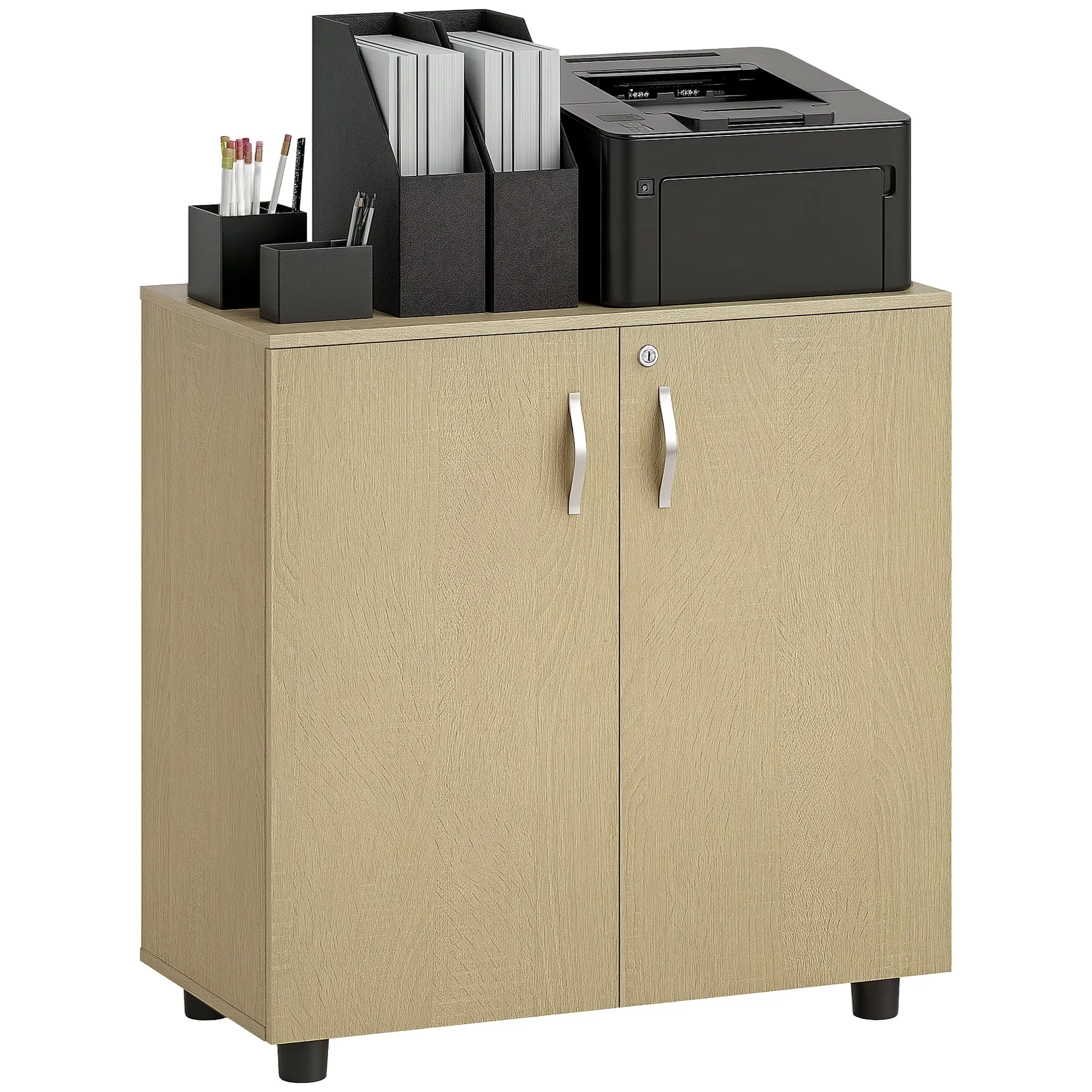 Mobile Office Multipurpose Document Holder with Lock, 2 Doors and Internal Shelf, 80x40x80 cm, Oak