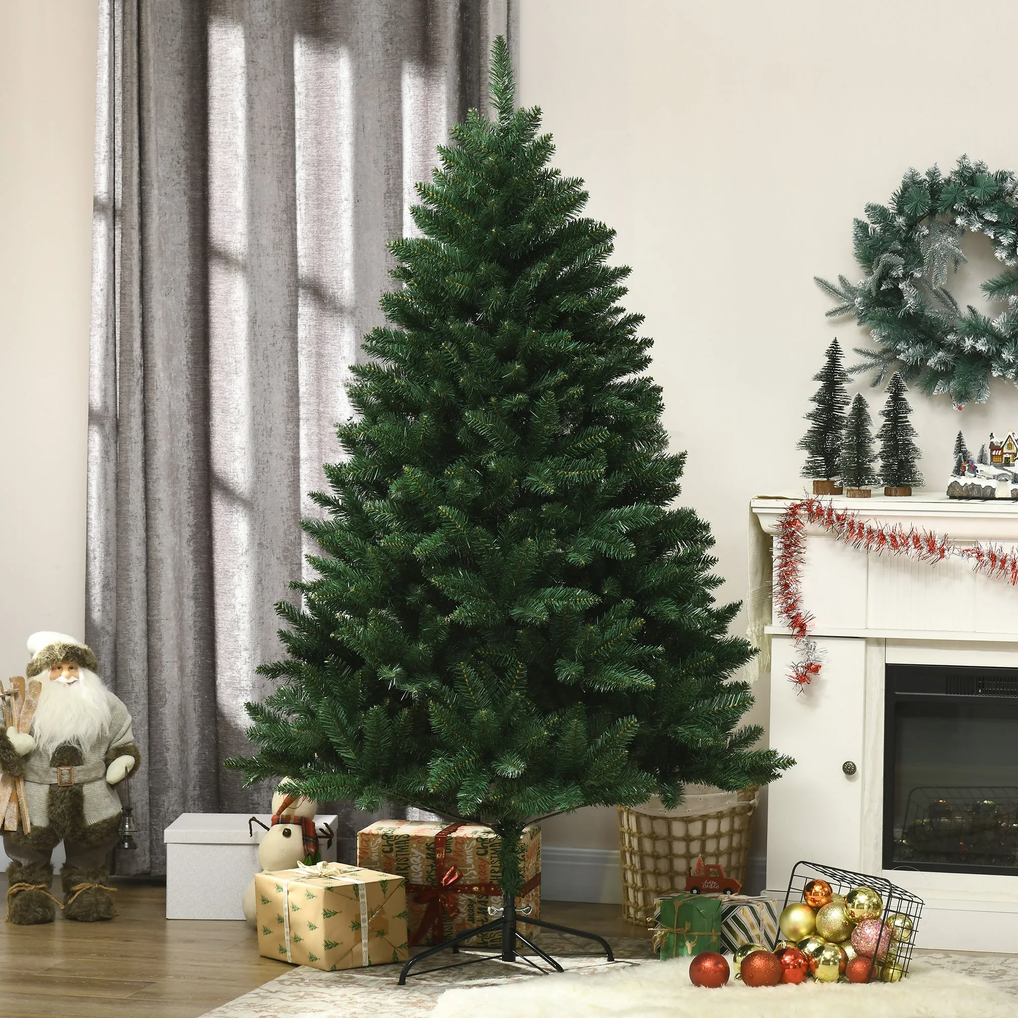 180cm Artificial Christmas Tree with 800 Branches and Metal Base, Green - Image 2