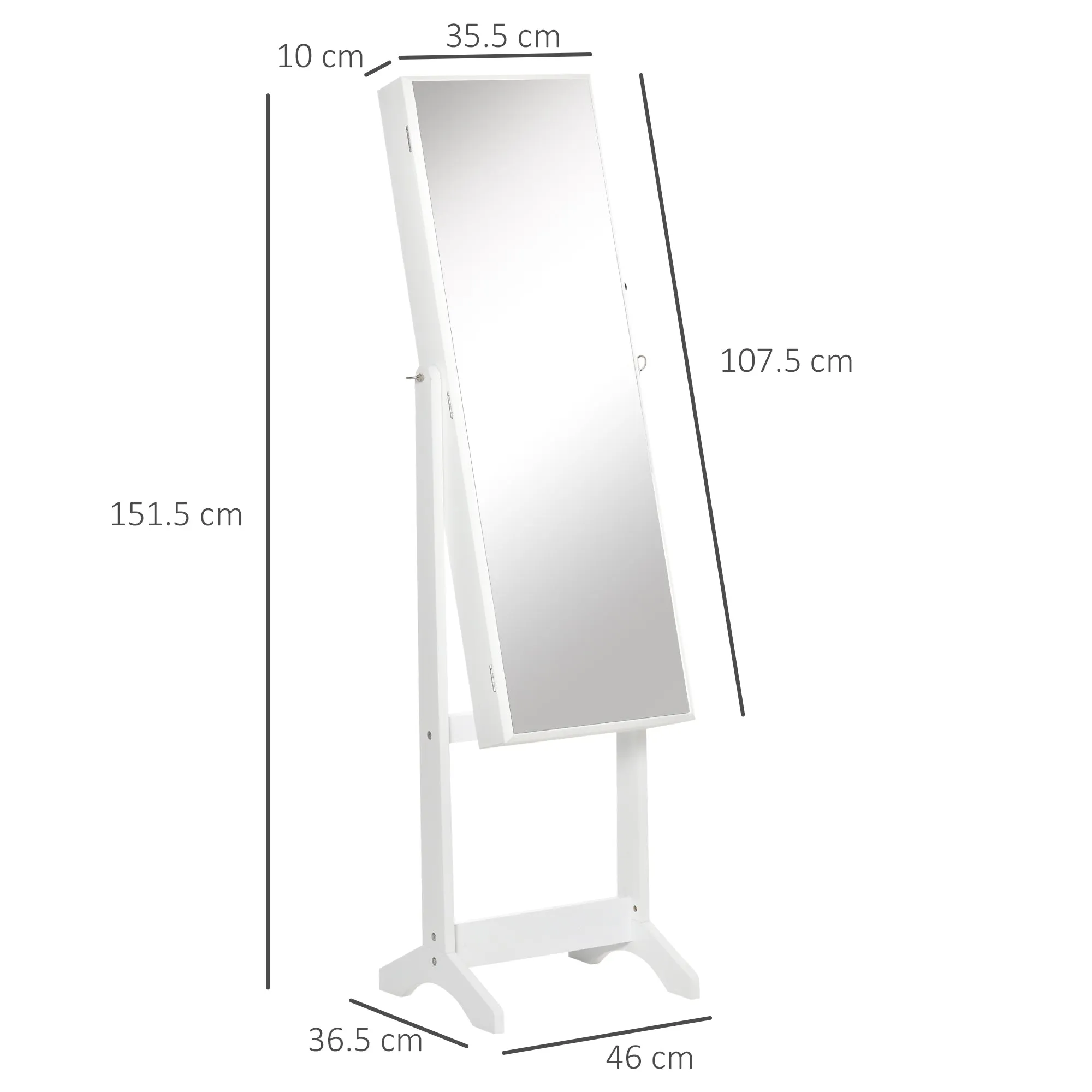 Lockable Jewelry Cabinet with Mirror and Organizer for Rings, Necklaces and Earrings, White - Image 3