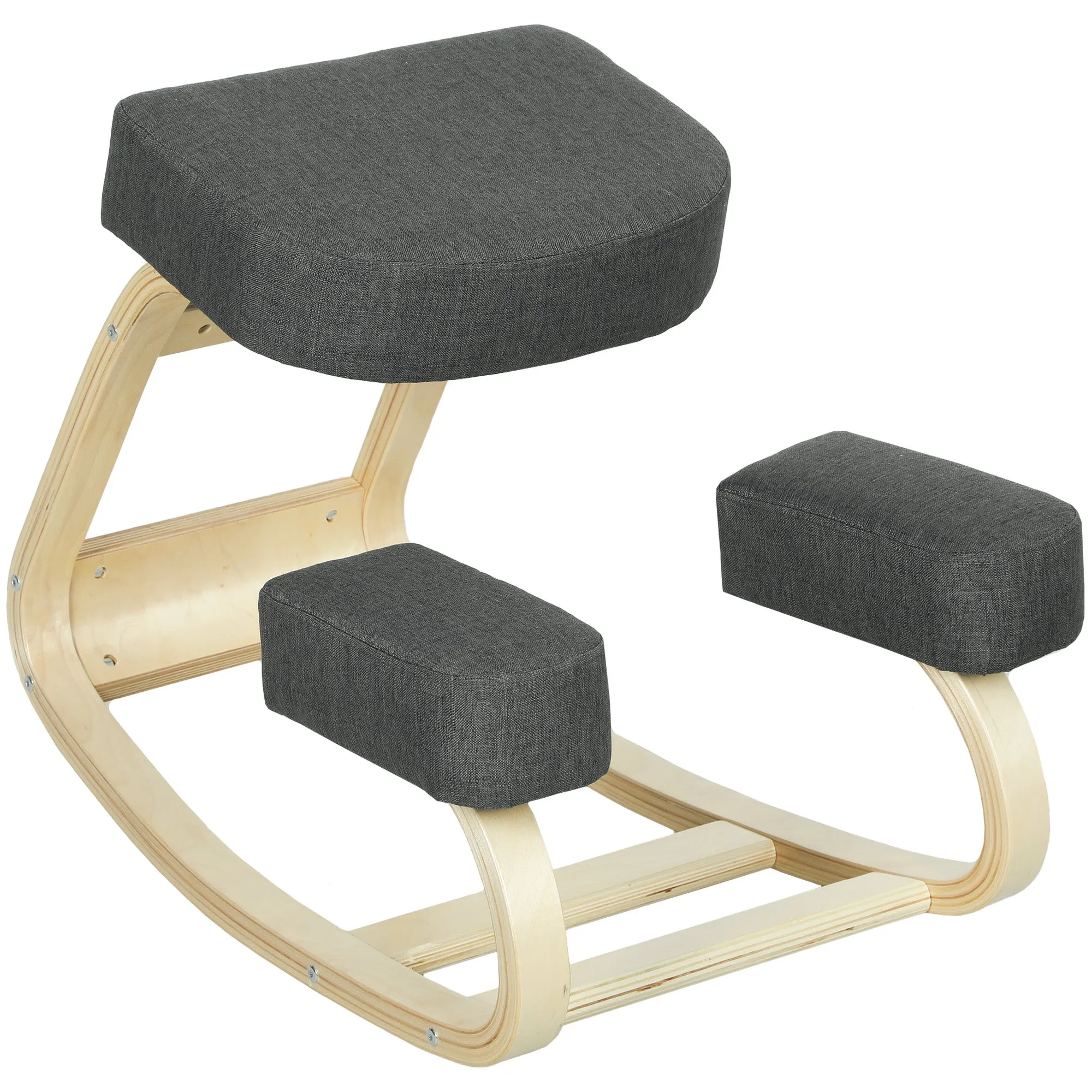 Ergonomic Kneeling Chair in Birch Wood and Cushion, 51x69x58 cm, Grey