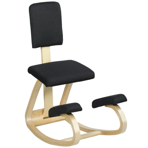 Rocking Kneeling Chair in Linen-Effect Fabric and Birch Wood, 51x84x93 cm, Black