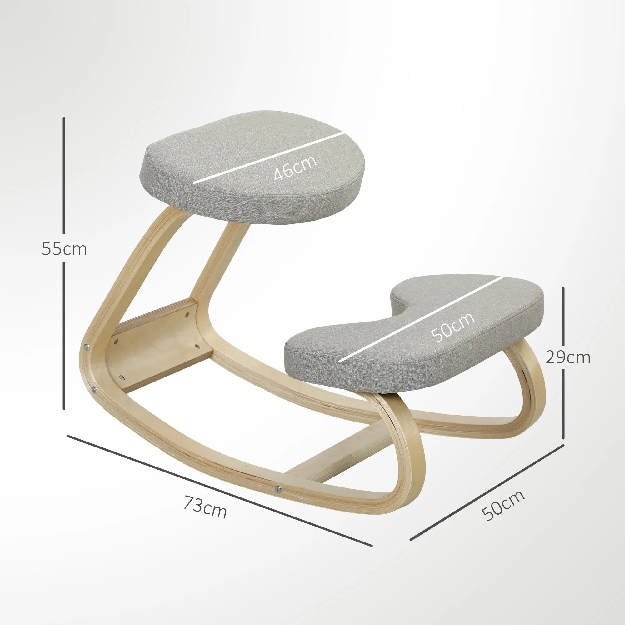 Rocking Kneeling Chair, Fabric and Birch Wood, 50x73x55 cm, Grey - Image 3