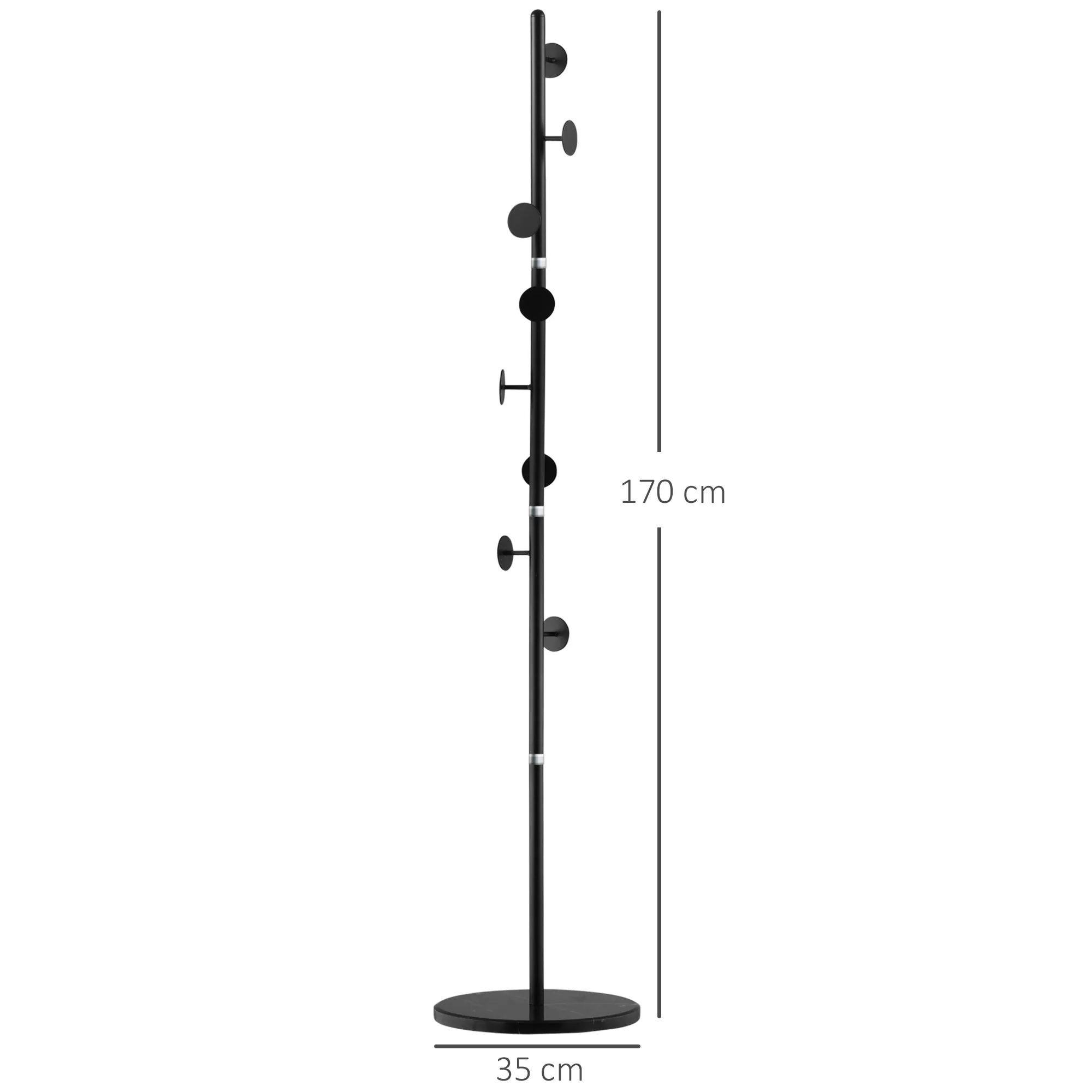 Coat Rack with 8 Hooks, Steel Frame with Marble Base, 35x35x170cm, Black - Image 3