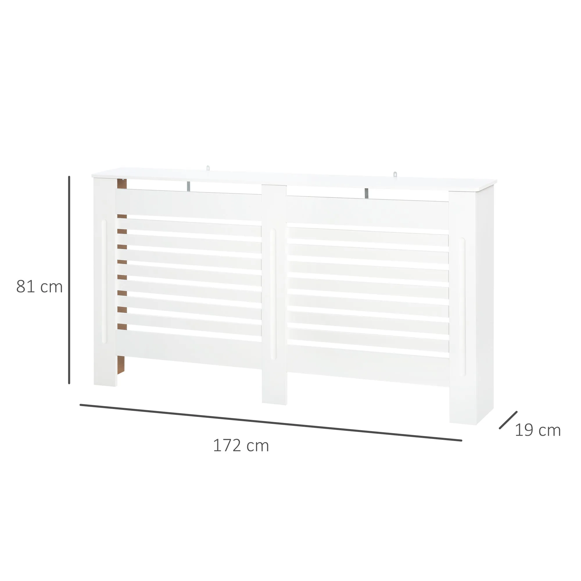 Slatted Radiator Cover with Storage Shelf, Wooden, 172x19x81 cm, White - Image 3