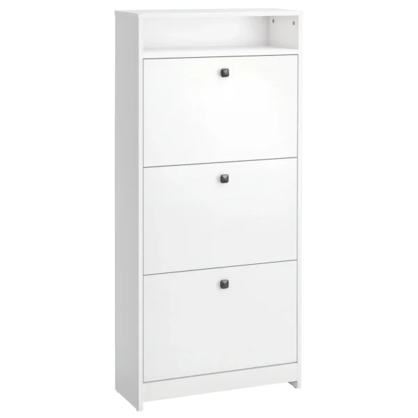 Shoe Rack with 3 Tilt Compartments (18 Pairs of Shoes) and 1 Storage Shelf, White Chipboard, 60 x 24 x 132 cm