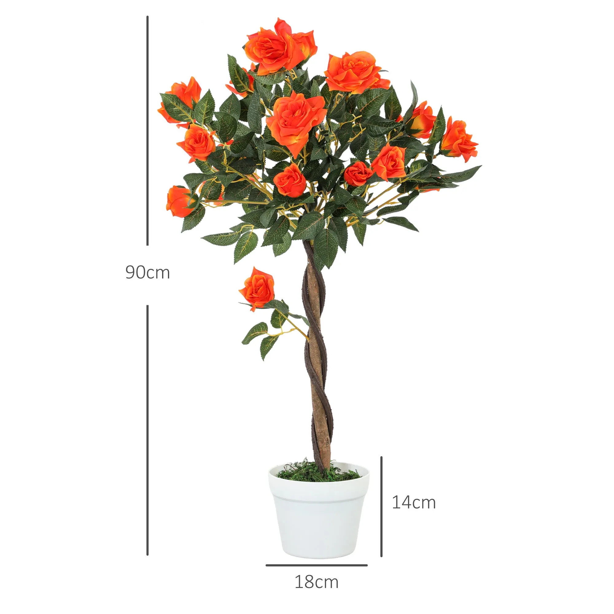 21-Flower Artificial Camellia Plant with Cement and Moss Pot, Ø18x90 cm, Orange - Image 3