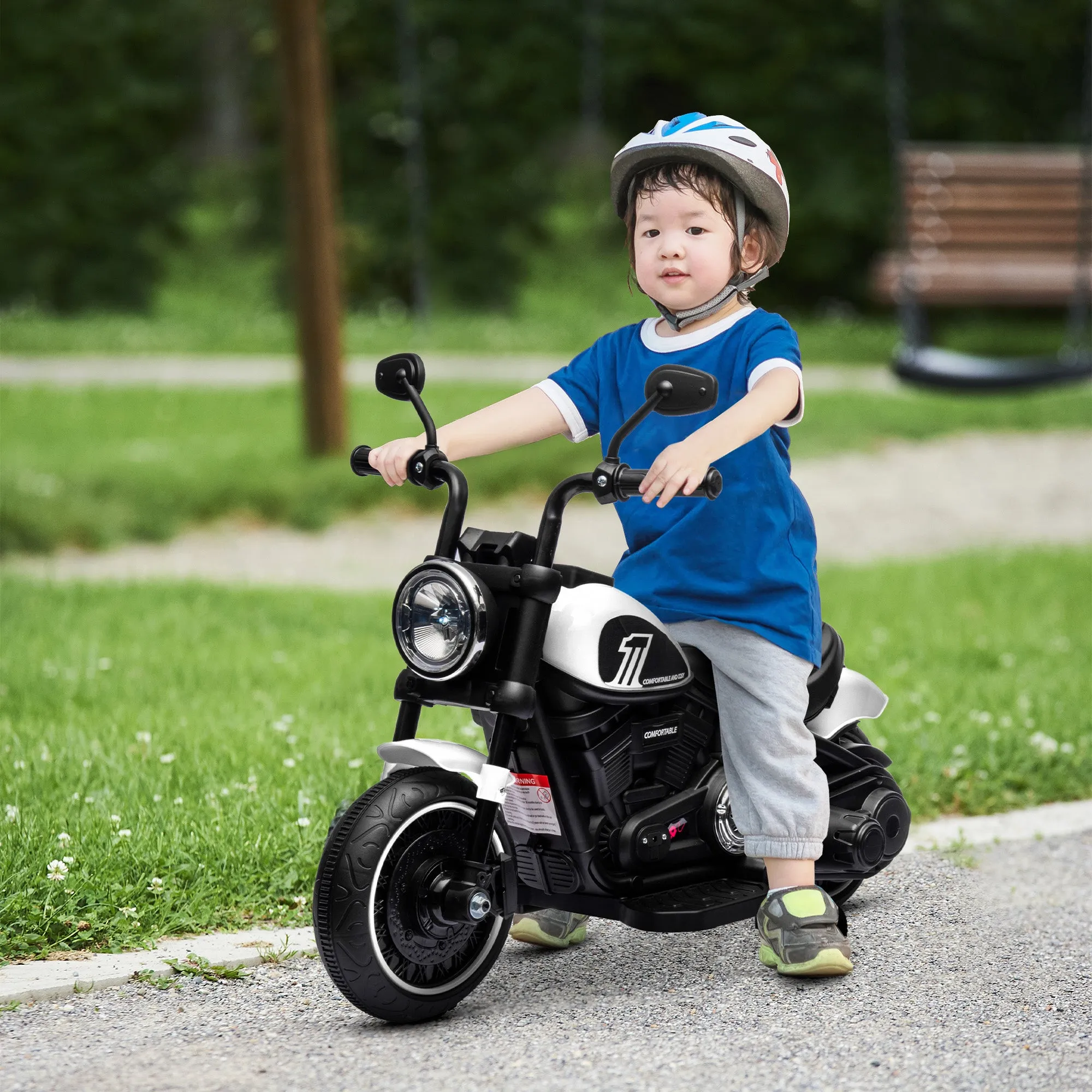 Electric Motorcycle for Children 18-36 Months with Training Wheels and Headlight, 76x42x57 cm, White and Black - Image 2