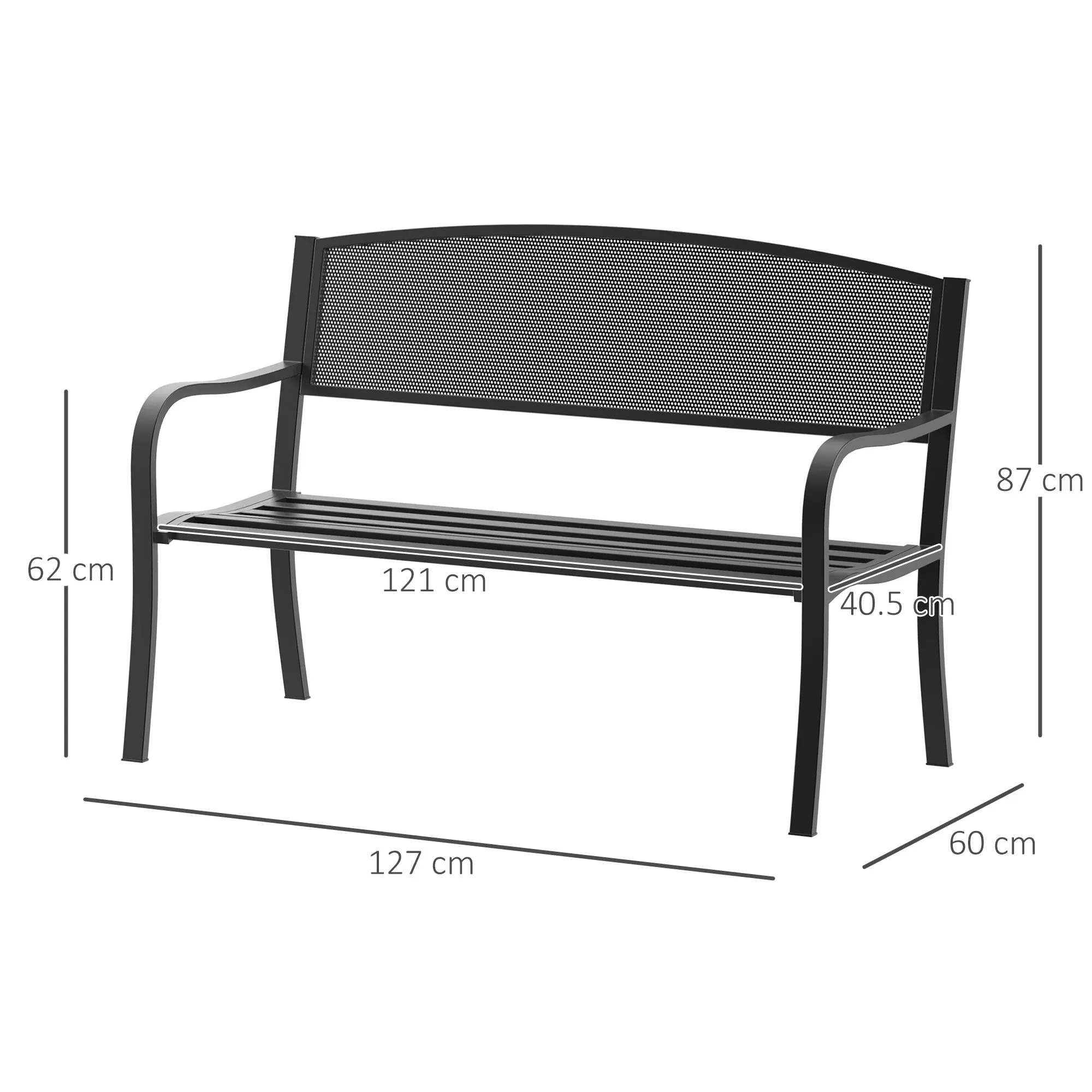 Outdoor Bench Garden Bench Max 240kg Metal 127 × 60 × 85cm Black - Image 3