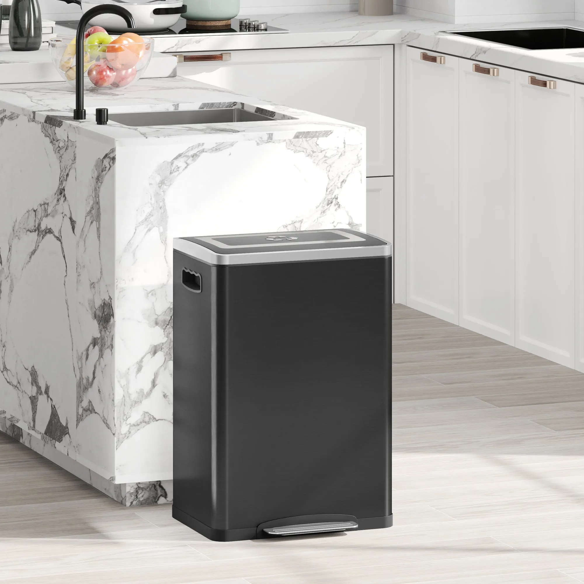 20L 2-Section Garbage Can with Silent Lid, Stainless Steel and PP, 40x34.8x59 cm, Black - Image 2