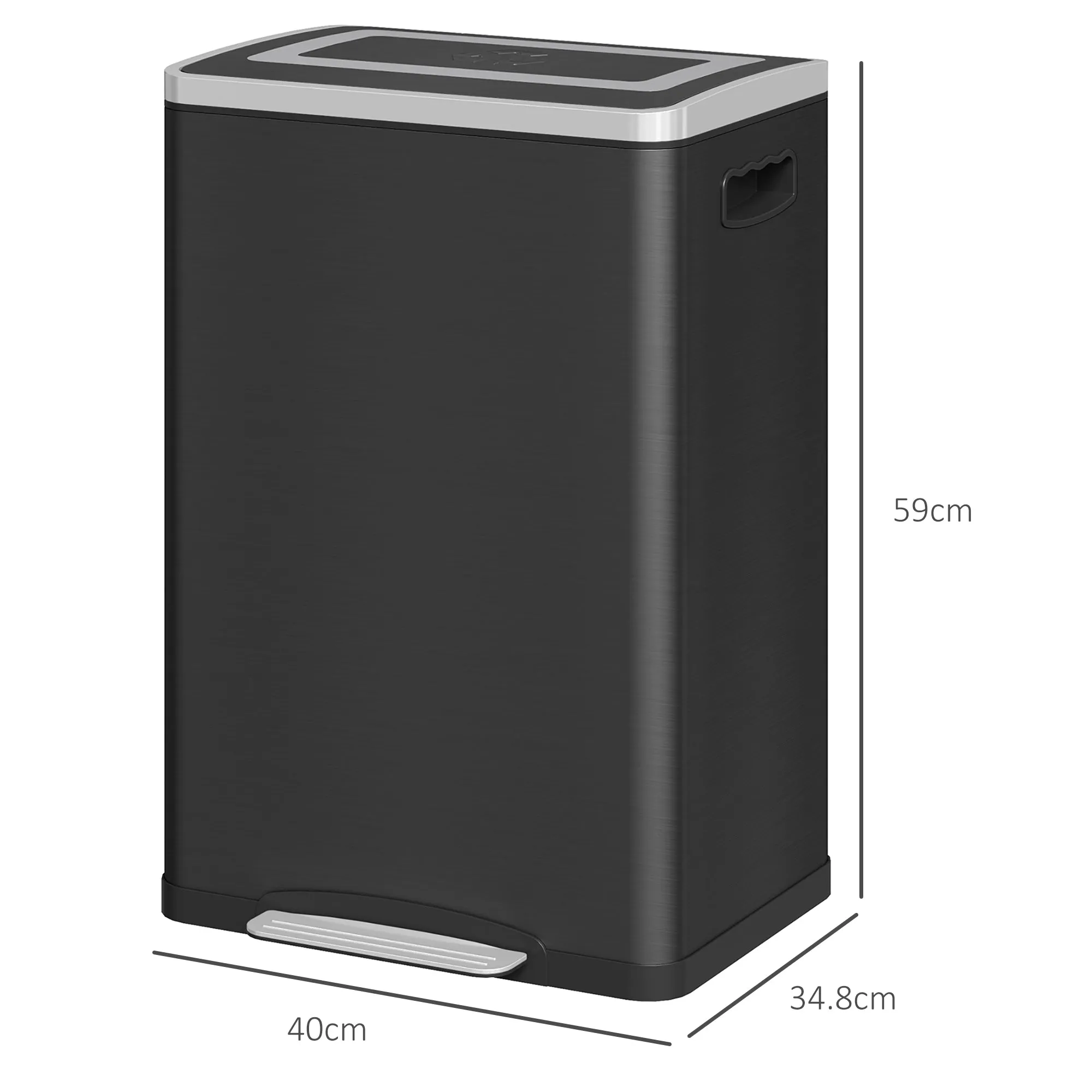 20L 2-Section Garbage Can with Silent Lid, Stainless Steel and PP, 40x34.8x59 cm, Black - Image 3