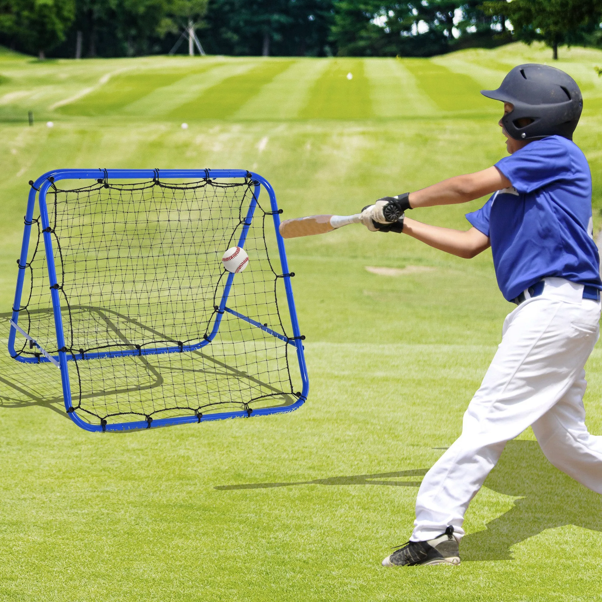 Foldable Soccer Rebounder Net with Adjustable Angle and Pegs, 100x95x90 cm, Blue - Image 2