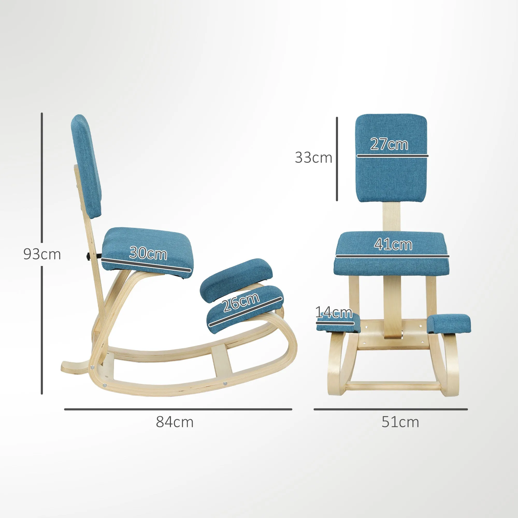 Rocking Kneeling Chair in Linen-Effect Fabric and Birch Wood, 51x84x93 cm, Dark Blue - Image 3