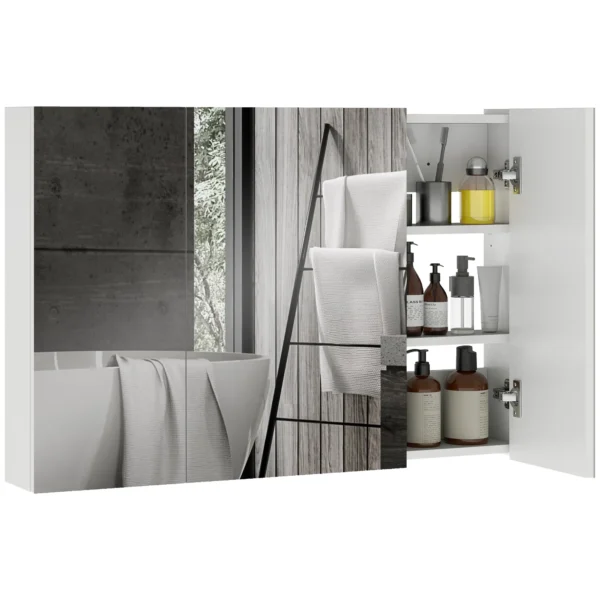 kleankin Bathroom Wall Cabinet with 3 Mirrored Doors and Adjustable Wooden Shelves 90x13.5x60 cm, White