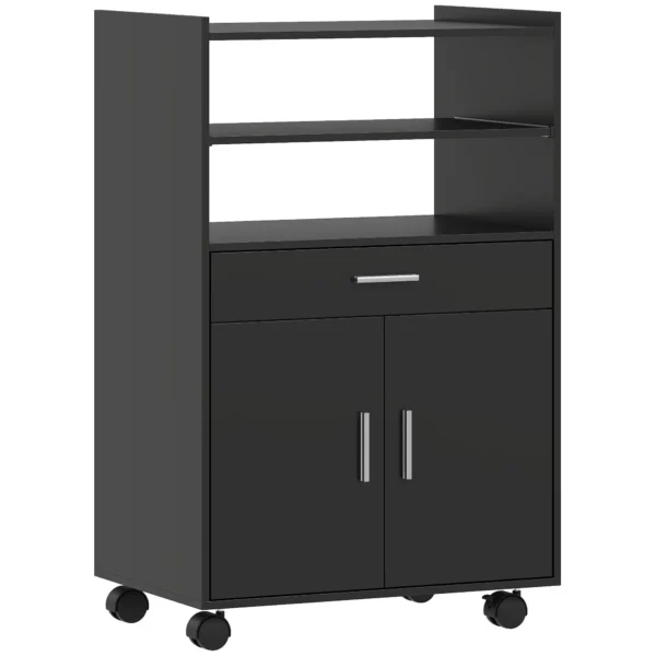 Wooden Microwave Cabinet with Drawer, 2-Door Cabinet and 2 Shelves, 59x40x92 cm, Black