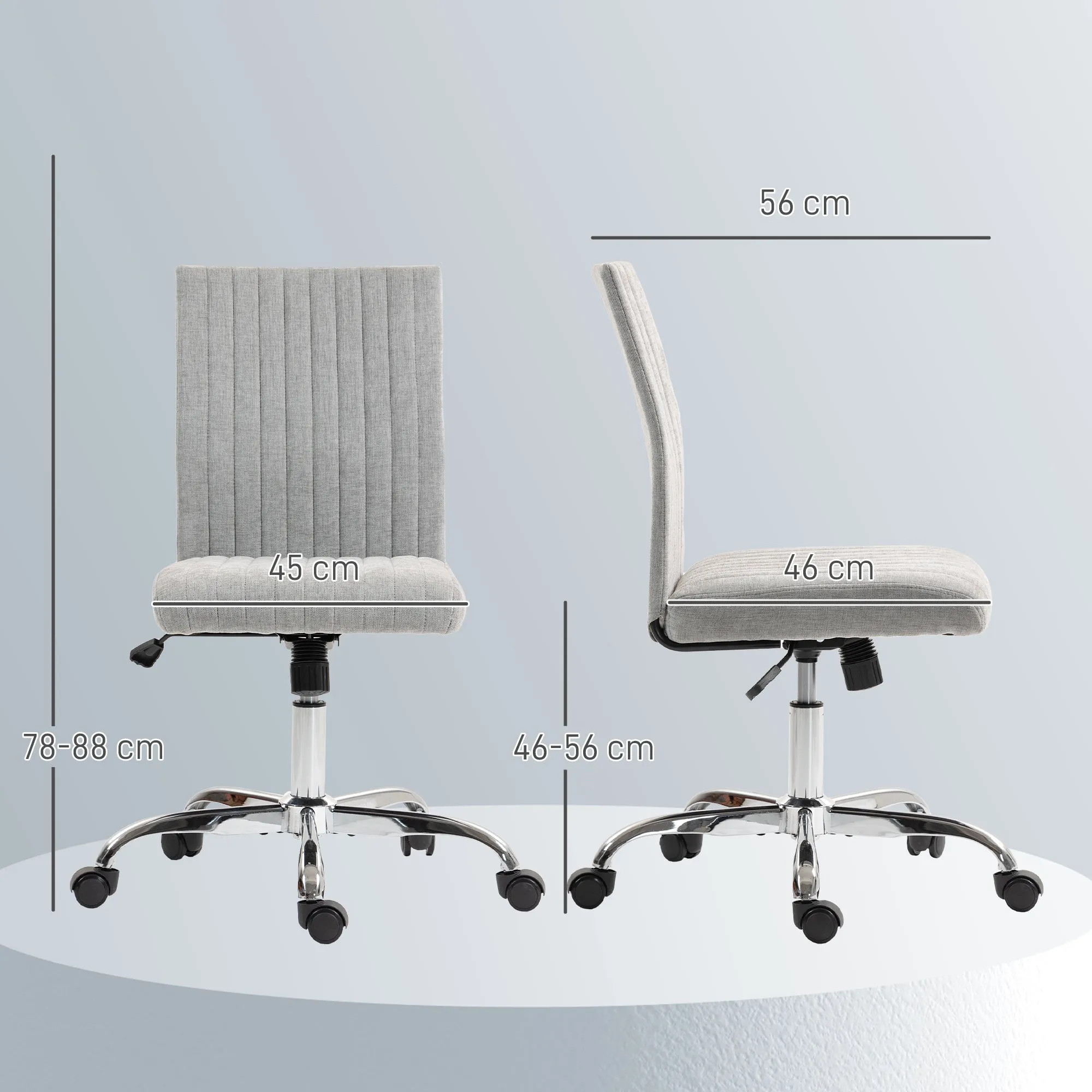 Armless Office Chair with Adjustable Height and Swivel Seat, Fabric Upholstery, Grey - Image 3