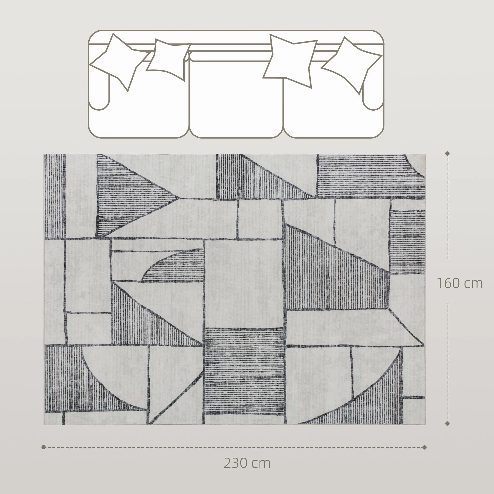 Modern Non-Slip Rug with Geometric Lines, in Multicolored Polyester, 230x160x0.7 cm - Image 3