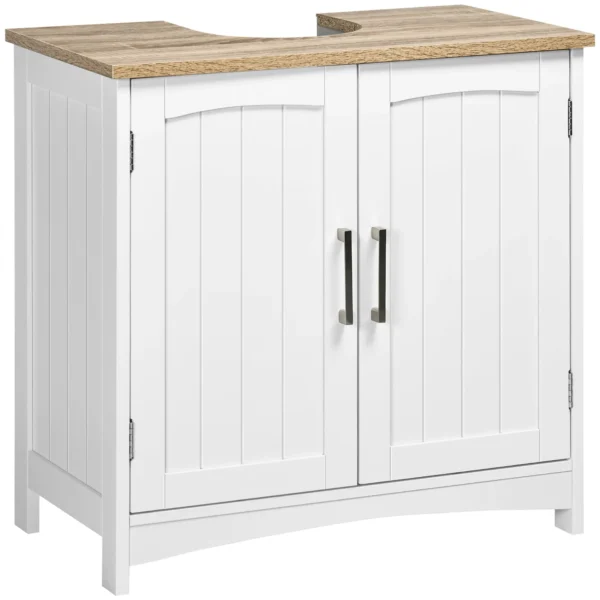 kleankin Bathroom Cabinet with 2 Doors and Adjustable Shelf, 60x33x60cm, Wood and White