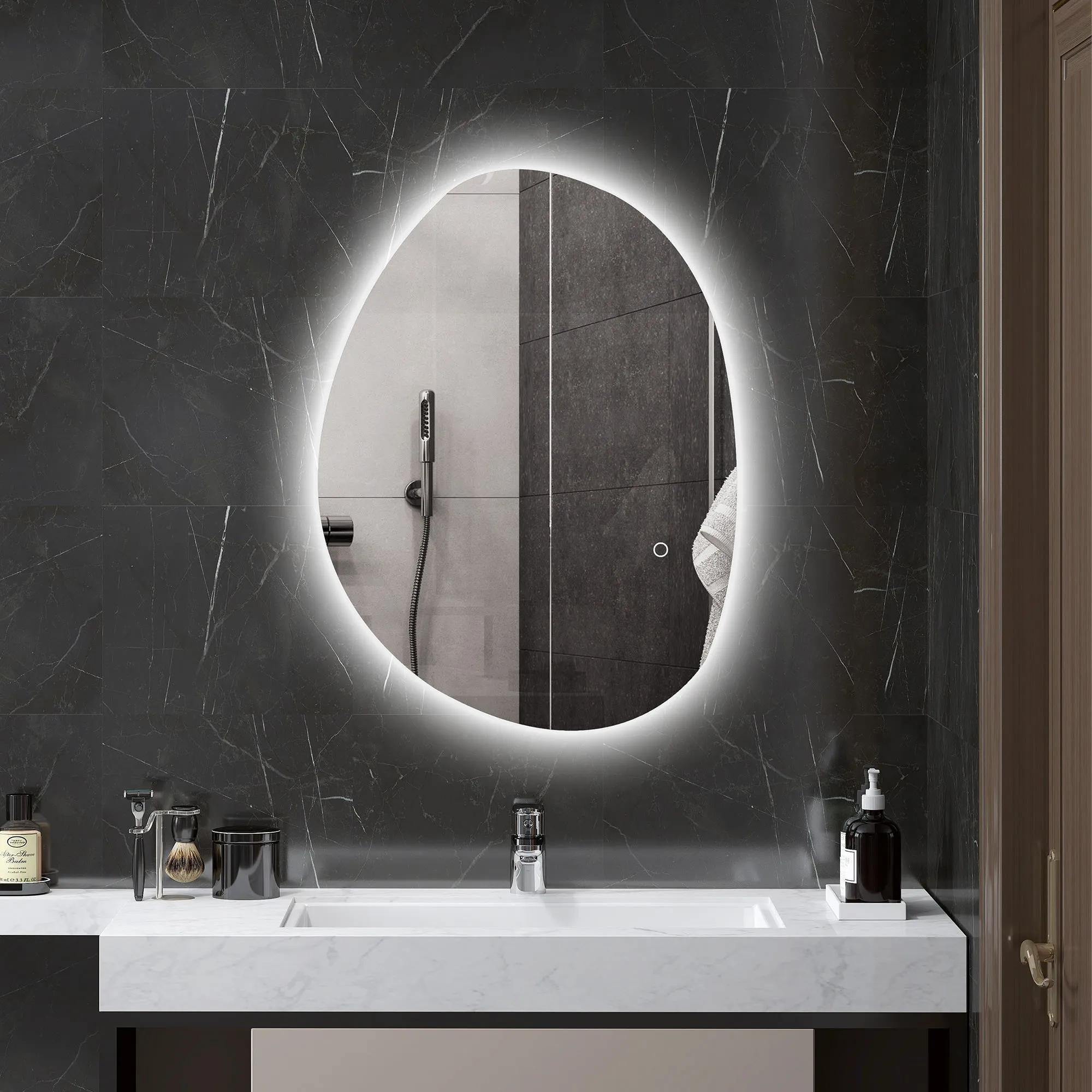 LED Illuminated Bathroom Mirror with Adjustable Color and Temperature, Tempered Glass, 70x5x50 cm, Silver - Image 2