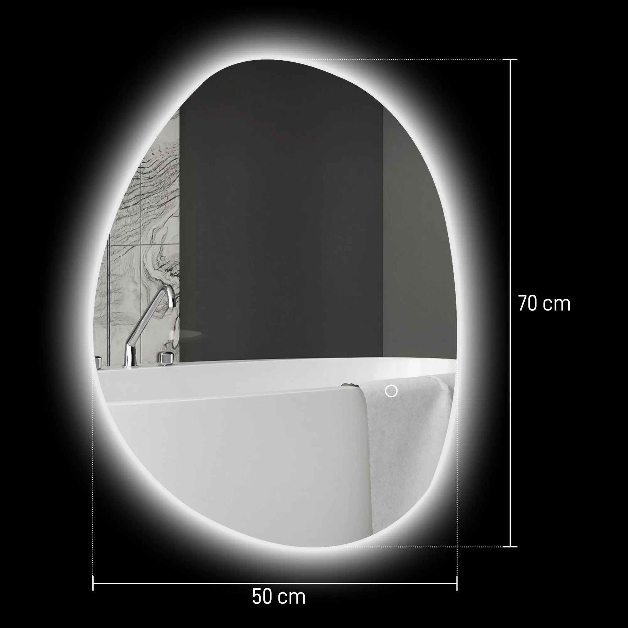 LED Illuminated Bathroom Mirror with Adjustable Color and Temperature, Tempered Glass, 70x5x50 cm, Silver - Image 3