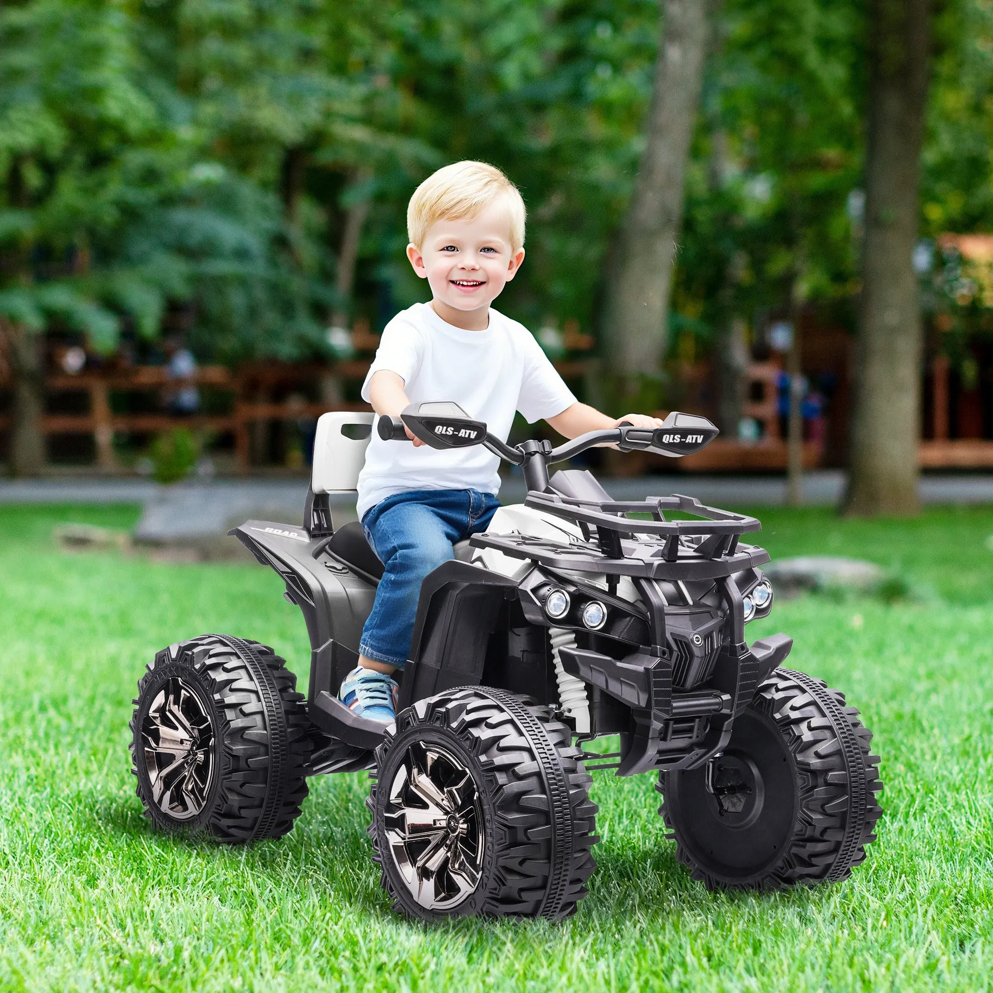 12V Electric Quad Bike for Children Ages 3-5 with Headlights and Pedal, USB Port for Music, White - Image 2