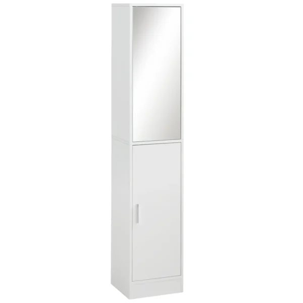 kleankin 5-Shelf Wooden Bathroom Cabinet with Opening Mirror Door, 32x28x162 cm, White
