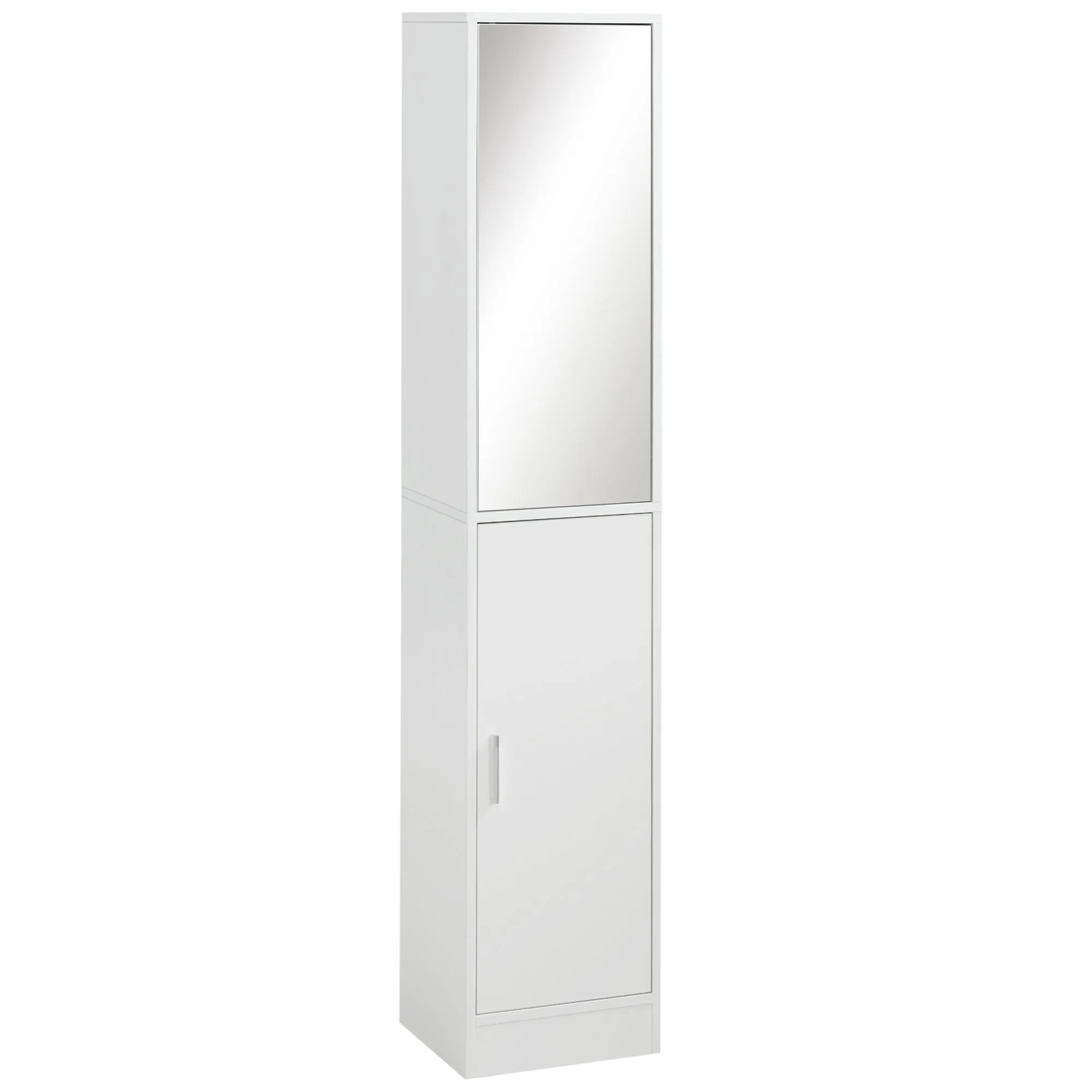 kleankin 5-Shelf Wooden Bathroom Cabinet with Opening Mirror Door, 32x28x162 cm, White