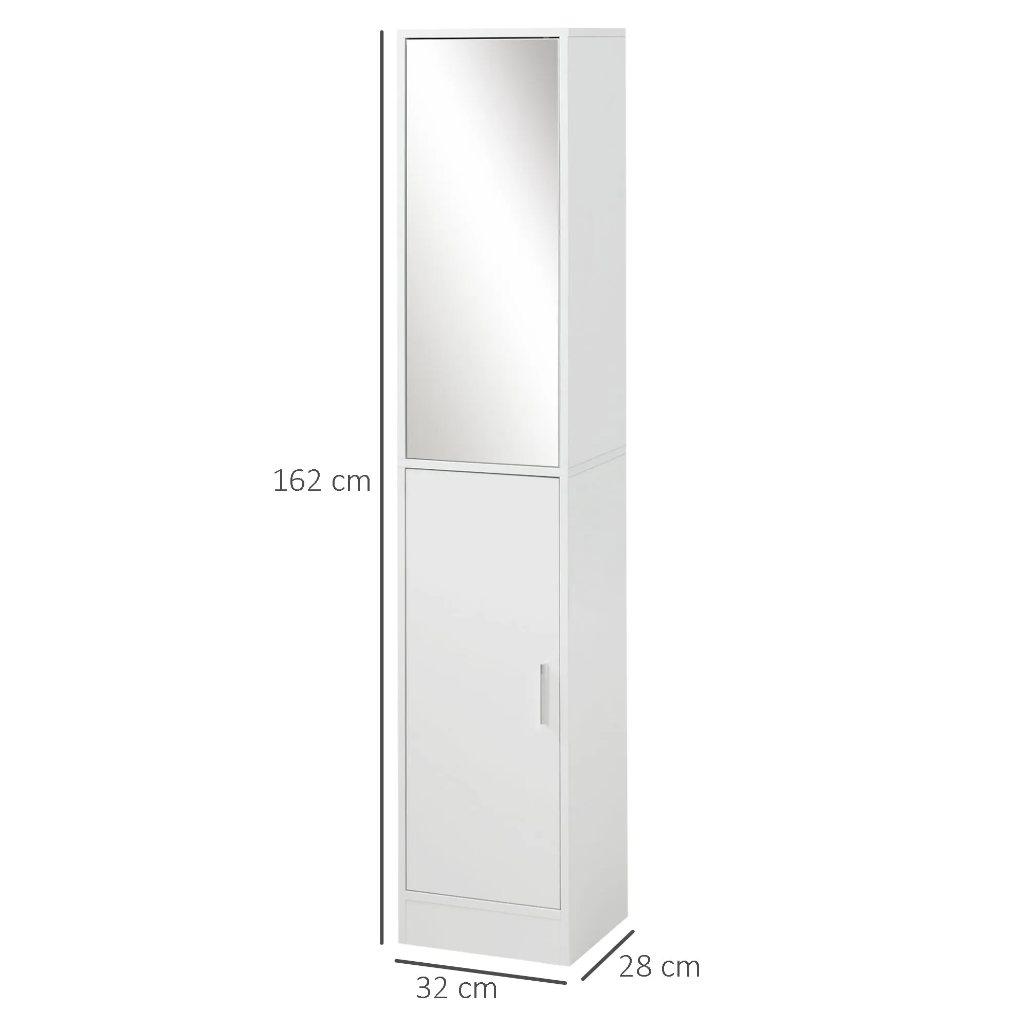kleankin 5-Shelf Wooden Bathroom Cabinet with Opening Mirror Door, 32x28x162 cm, White - Image 3