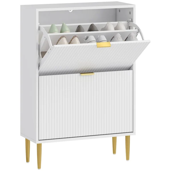 Slim Shoe Rack for 12 Pairs of Shoes with 2 Drop-Down Drawers and Adjustable Shelves, 60x24x91.5 cm, White