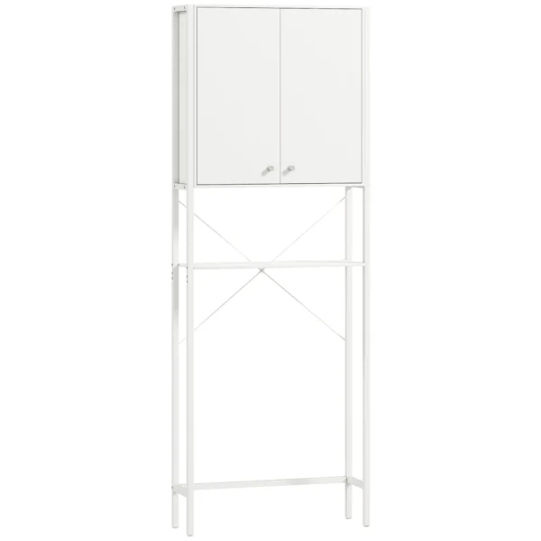 Bathroom Cabinet Above Toilet and Washing Machine with Cabinet and Open Shelf, 64x20x180 cm, White