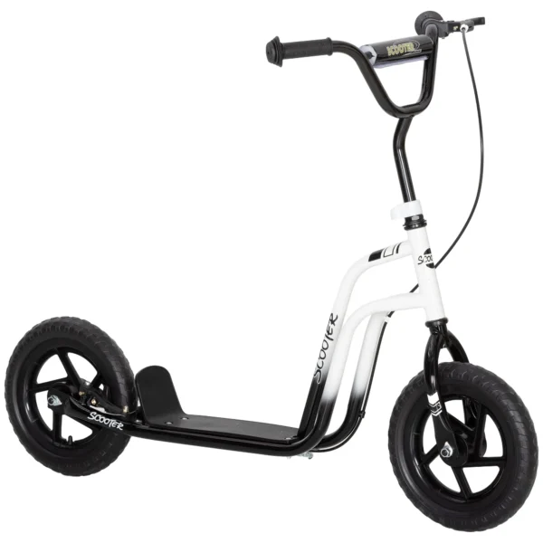 Kids Scooter for 5-12 Years Old with Brake, Kickstand and Adjustable Handlebar, 129x52x80-88 cm, White and Black