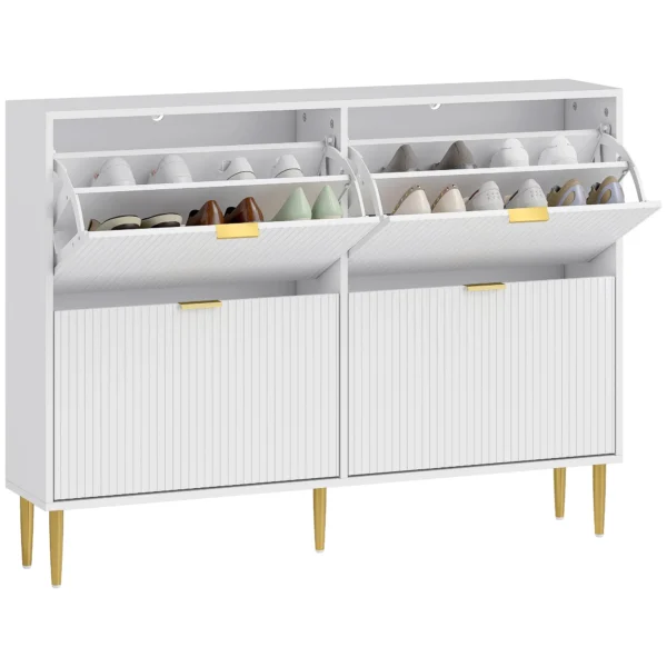Slim Shoe Rack for 20 Pairs of Shoes with 4 Flap Drawers and Adjustable Shelves, 105x24x91.5 cm, White