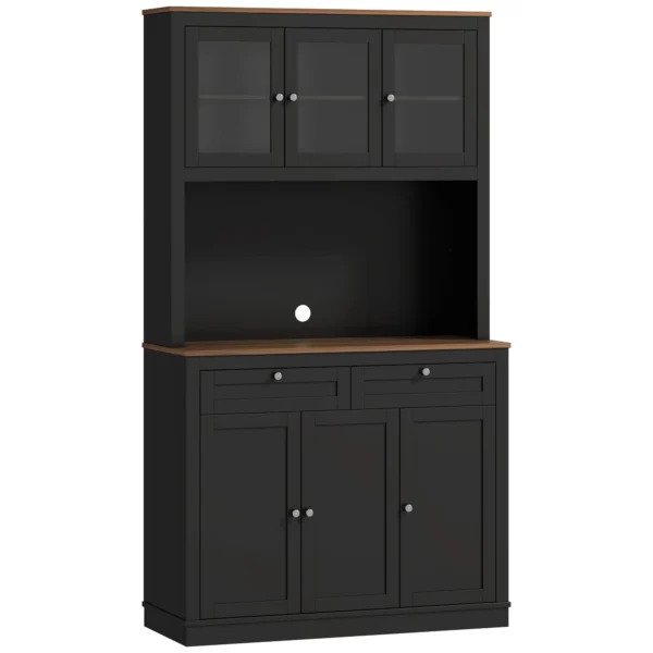 Tall Kitchen Sideboard with 4 Cabinets, 2 Drawers and Central Top, 100x40x180 cm, Black