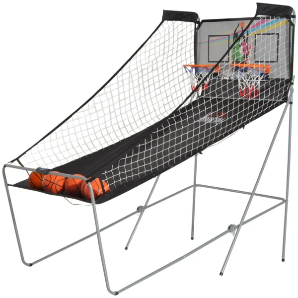 Basketball Hoop with LED Backboard, 4 Balls and 8 Game Modes, 205x110x205 cm, White and Black