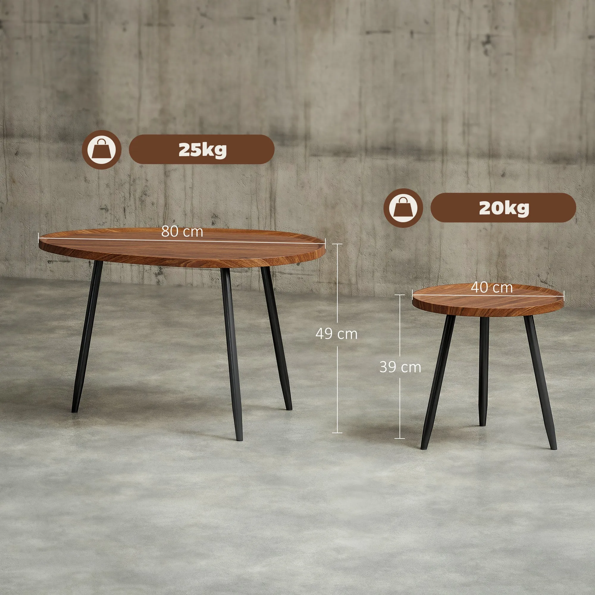 Set of 2 Nesting Coffee Tables in Wood and Metal, Dark Wood Color - Image 3