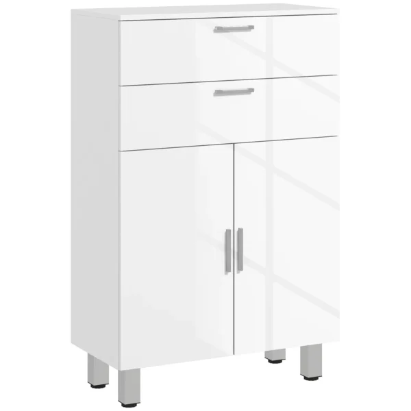 kleankin Bathroom Cabinet with 2 Drawers and Cabinet with Adjustable Shelf, Wooden, 60x30x93 cm, White