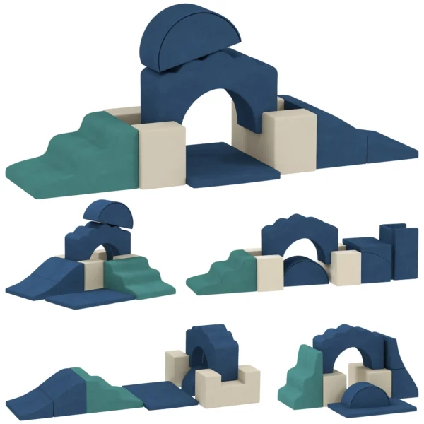 7-Piece Soft Building Blocks Set for Children Up to 3 Years Old, Velvet Cover, Blue