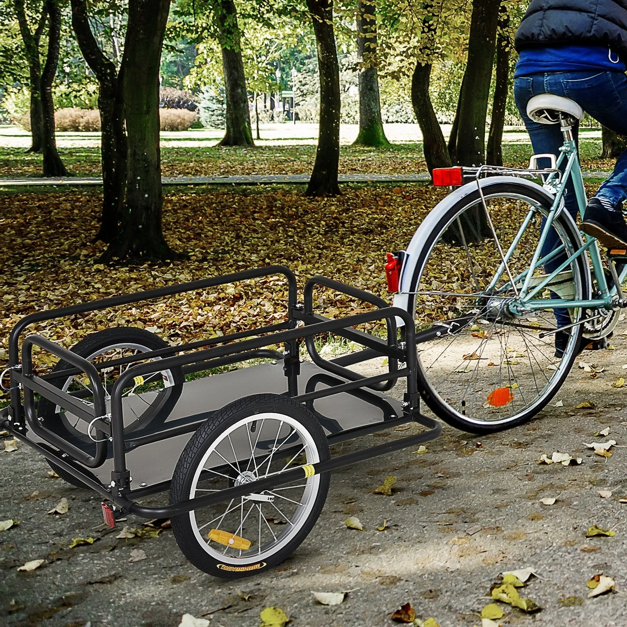 Bike Trailer with Folding Walls, Hook and 4 Reflectors, Steel and PE, 139x71.5x49 cm, Black - Image 2