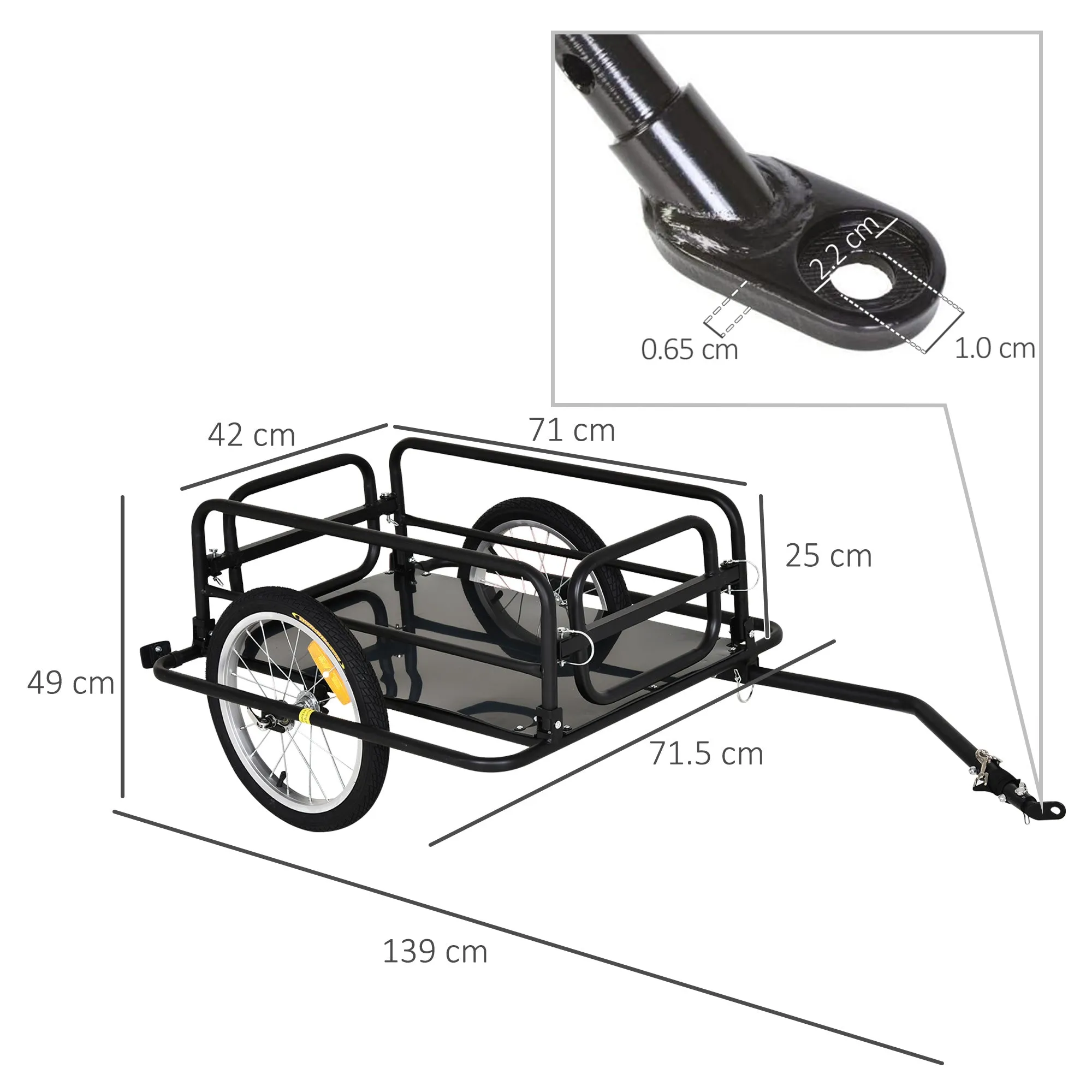 Bike Trailer with Folding Walls, Hook and 4 Reflectors, Steel and PE, 139x71.5x49 cm, Black - Image 3