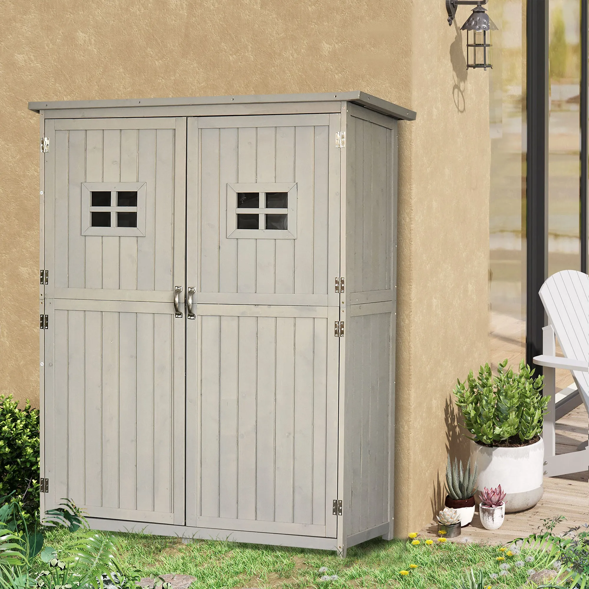 Wooden Garden Shed with Double Door, Shelves and Windows, 127.5x50x164cm - Image 2